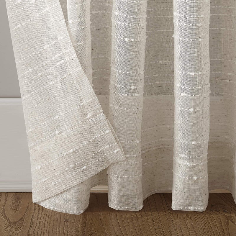 Clean Window Textured Slub Stripe Anti-Dust Allergy/Pet Friendly Sheer Curtain Panel, Linen, 52" W x 95" L (1 Panel) - Image 5